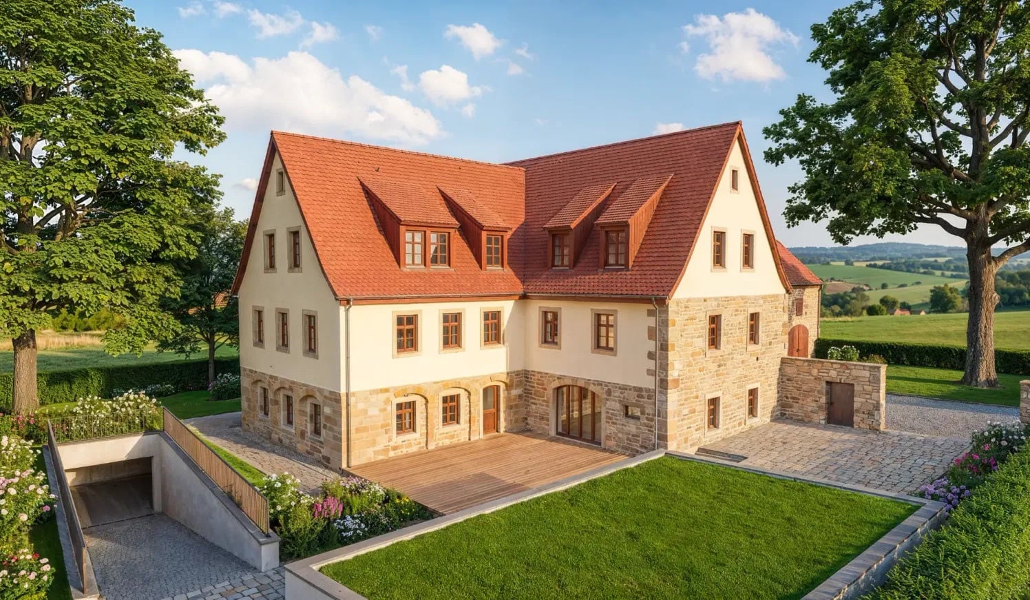 BaumGut Bannewitz — Wohnhaus mit Blick in die sächsische Hügellandschaft